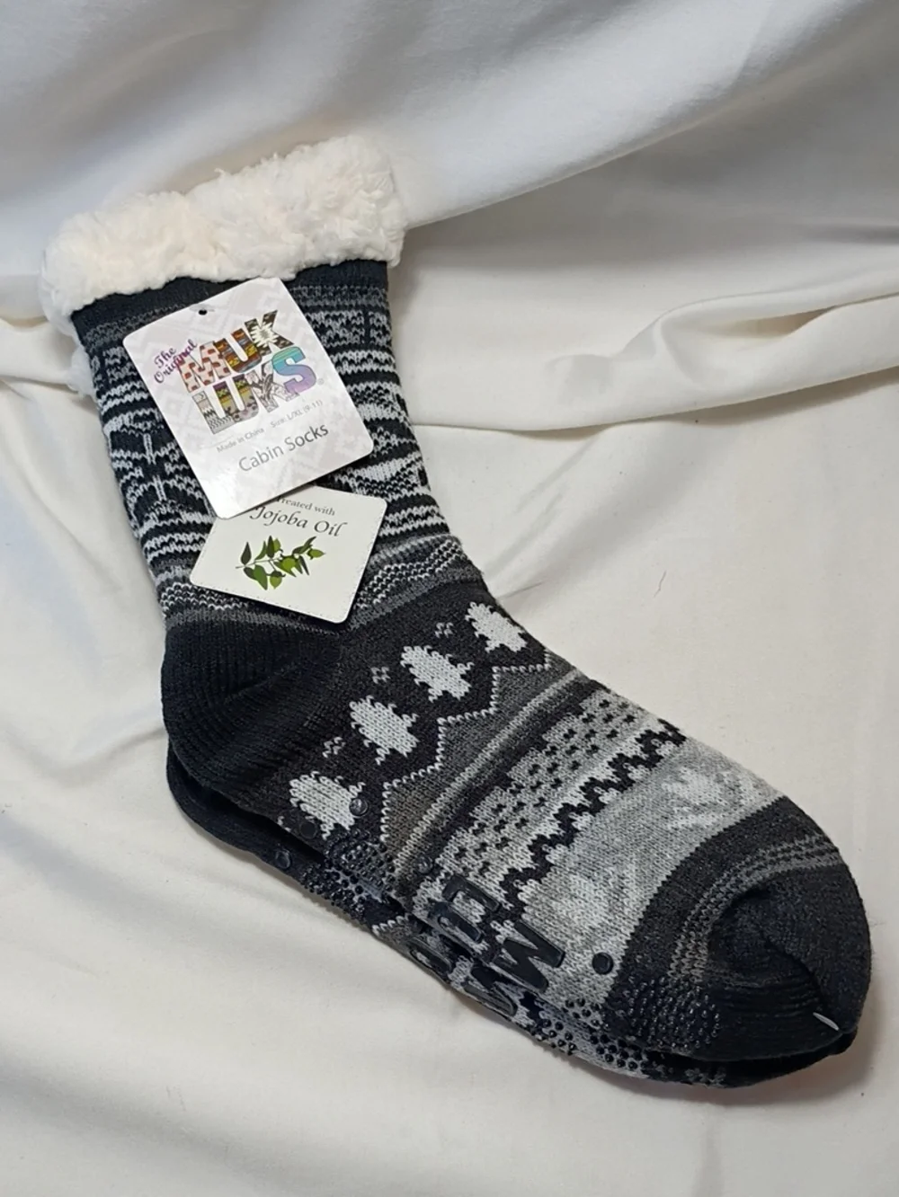 NWT MUK LUKS JOJOBA INFUSED FAUX SHEARLING LINING CABIN SOCKS-BLACK WINTER L/XL